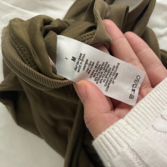 Dynamite Crossover Crop Tops in Olive and Beige - Picture 4 of 7